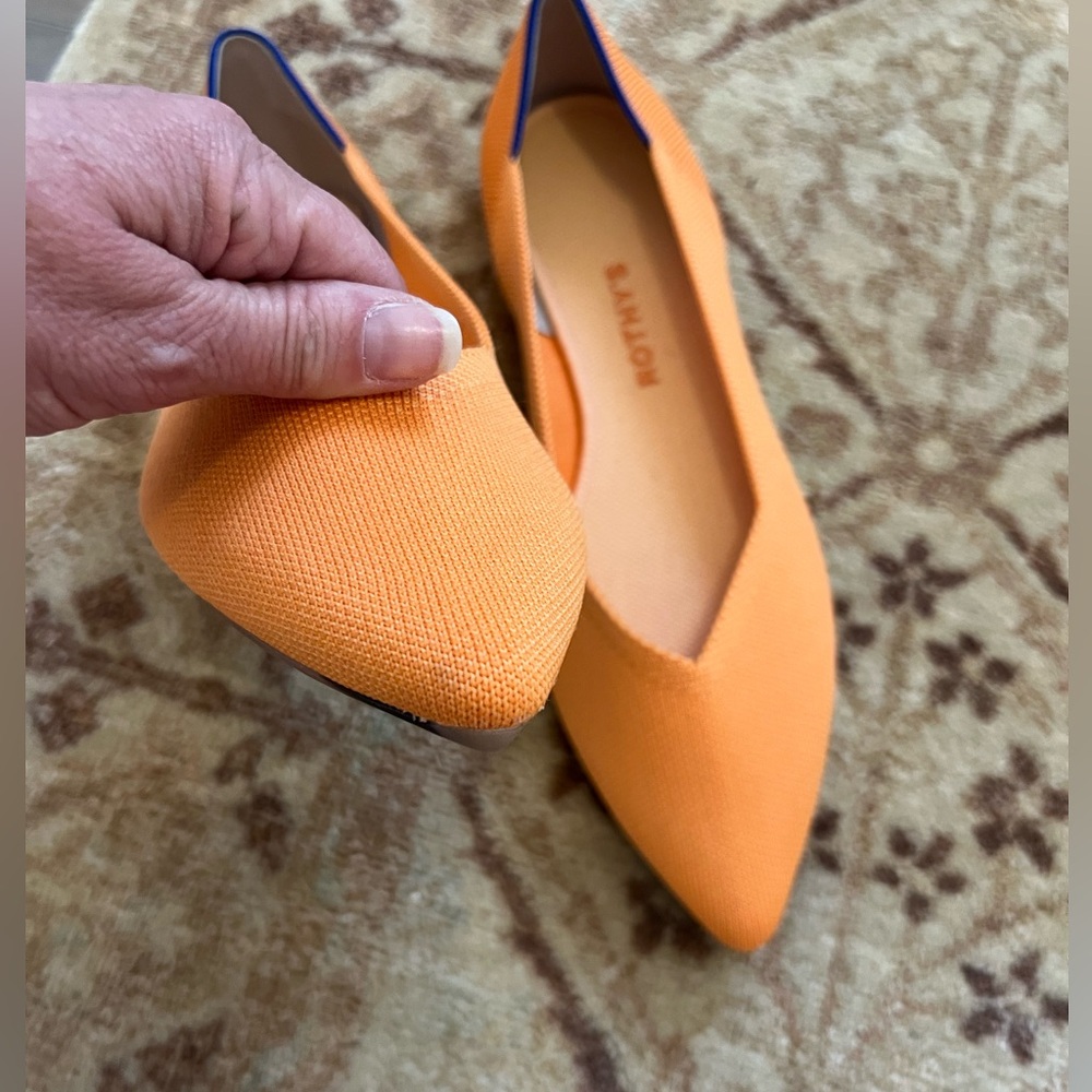 NWOT/Rothy's Women’s Pointed Toe Flats Tangerine Orange Washable Fabric - Picture 7 of 12